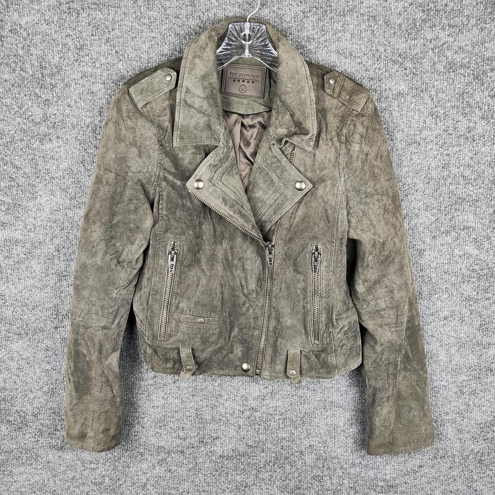 BLANKNYC Jacket Womens Medium Gray Leather Moto Biker Cropped Zip Pockets